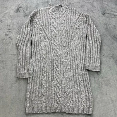 Express女式小号灰色电缆针织毛衣连衣裙束腰外衣模拟领罗纹 — 第 1/4 张图片