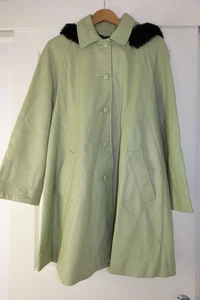 Retro Vintage Modas Minorka spanisches Lammleder olivgrün Mantel Damen Größe L - Bild 1 von 20
