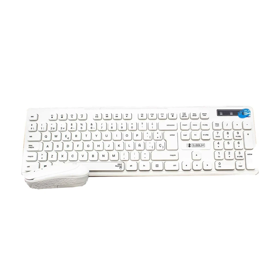 Wireless White Mouse Keyboard Spanish Layout Spain QWERTY Universal - Image 1 of 4