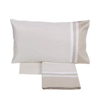 Completo Lenzuola Matrimoniale 2 Piazze FAZZINI Beige Letto 100% RASO di Cotone - Immagine 1 di 4