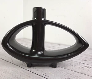 Ikebana Vase Sculpture Modern MCM Minimalist Black Ceramic MCI Japan Biomorphic - Picture 1 of 6