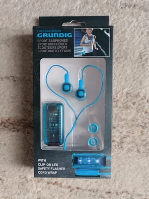 Grundig Sportkopfhörer mit Clip-on LED Sicherheitslicht blau Neu - Bild 1 von 2