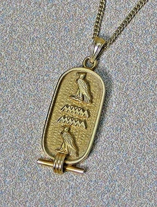 Ciondolo cartiglio egiziano in oro su catena - inciso "Anna" - Foto 1 di 5