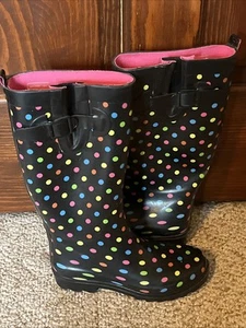 Capelli Womens Rain Boots Size 6 Polka Dot New York Colorful Tall Waterproof - Picture 1 of 12