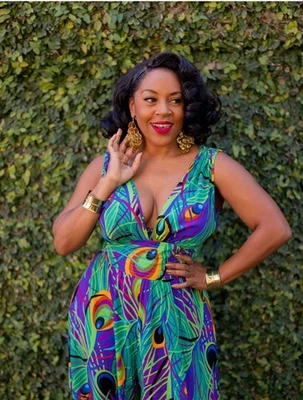 Myrna Maxi  Dress in Mardi Gras Feather by Trashy Diva Size 12 - Image 1 of 4