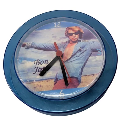 Retro Bon Jovi Portrait Wall Clock Blue Frame Collectible Decor 6.5" Working - Image 1 of 3