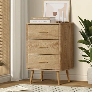 Oikiture 3 Chest of Drawers Dresser Tallboy Storage Cabinet Natural - Picture 1 of 10