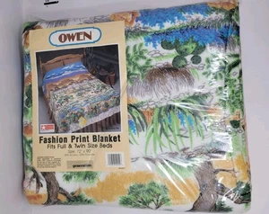 Owen Blanket NOS Fashion Print Full/Twin Western Cowboy 72x90" USA Vintage - Picture 1 of 6