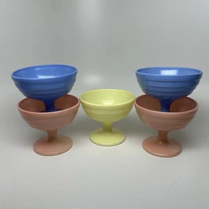 Vintage HAZEL ATLAS MODERNTONE PLATONIT Pastell 5 SHERBET FUSS DESSERTSCHALEN - USA - Bild 1 von 6