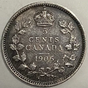 1906 Canada 5 Cents Half Dime Silver Coin - Edward VII - High Grade - Bild 1 von 2