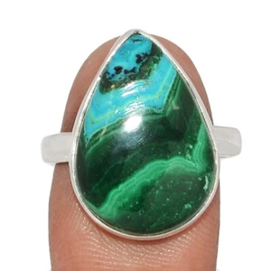 Natural Malachite In Chrysocolla 925 Sterling Silver Ring Jewelry s.10 CR62895 - Picture 1 of 1