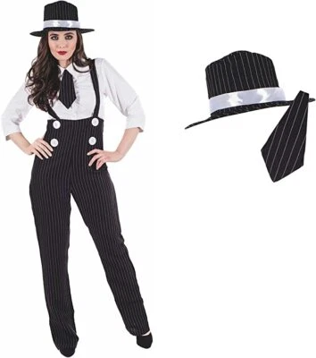 Women`s 1920s Gangster Girl Costume Ladies Mafia Moll Mobster Suit + Hat S - XXL - Image 1 of 4