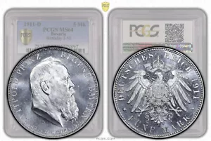 Germany, Bavaria, Otto, 5 Mark 1911, Luitpold, Rotation, prooflike, PCGS MS 64 - Picture 1 of 8