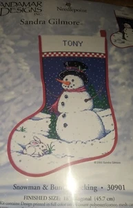 Candamar Designs Snowman and Bunny Stocking Needlepoint Kit - Picture 1 of 6