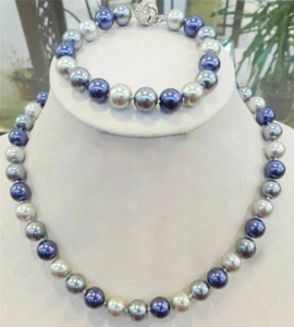 Pretty 8mm Multicolor South Sea Shell Pearl Necklace 30'' Bracelet 8'' Set - Picture 1 of 3