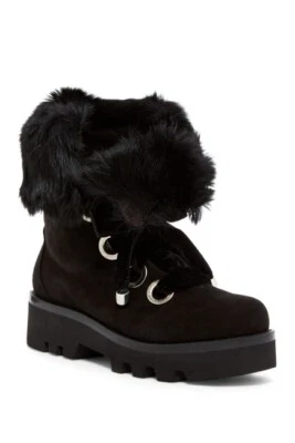 Botas Rachel Zoe Vayl Negras Piel de Conejo Puños Con Cordones Talla 6.5M NUEVAS SIN CAJA $398 AGOTADAS Foto 1 de 4