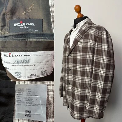 Kiton Plaid 3 btn cashmere wool silk linen sport check jacket IT58 US48 p2p 24 - Image 1 of 4