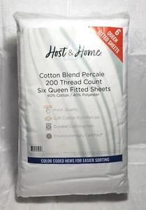 6 Pack Soft Cotton Blend Percale 200TC Hotel Quality White Fitted Queen Sheets - Picture 1 of 3