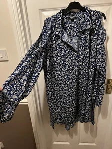 Kook Plus Size 30 Blue And White Cold Shoulder Tunic/dress Button Down - Picture 1 of 2