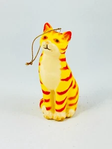 Vintage K.S.A. Hard Plastic Tiger Orange Yellow Cat Christmas Holiday Ornament 2 - Picture 1 of 7
