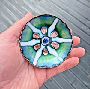 GORGEOUS 60'S MODERNIST ITALIAN STUDIO CELLINI SIGNED ENAMEL COPPER PIN DISH 70S - Picture 1 of 8