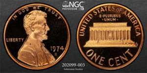 1974 S LINCOLN CENT PROOF 1C PF68 RD ULTRA CAMEO NGC Photo Vision® UCAM SKU 3082 - Picture 1 of 6
