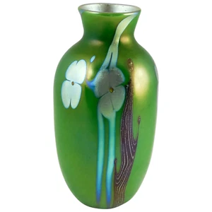 Orient & Flume EARLY c.1975 Art Nouveau Floral Art Glass Vase In Silver-Luster - Picture 1 of 7