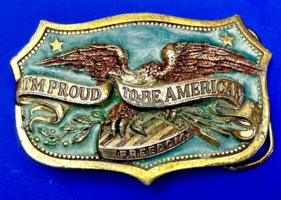 Hebilla de cinturón I'm Proud To Be American Vintage 1984 Great American Patriotic Foto 1 de 4