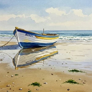 Boat On The Beach VIII, Carlos Casamayor, Wall Decor Art Print Poster 14" x 11" - Picture 1 of 1