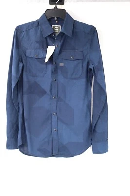 NWT G-Star RAW Shirt Mens Small Landoh Long Sleeve Button Up Dark Blue geometric - Image 1 of 4