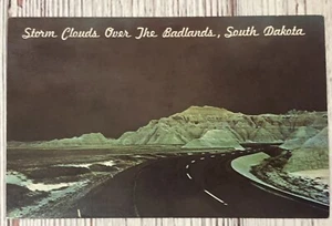 Badlands SD South Dakota Heavy Storm Clouds Night Artist View Vintage Postcard - Picture 1 of 4