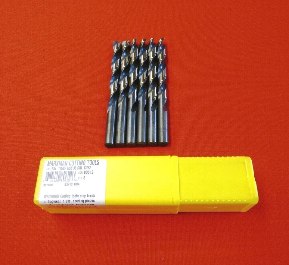 Marxman Morse 80612 13/32" Jobber Drill Bit PACK OF 6 MADE IN USA Black & Gold
