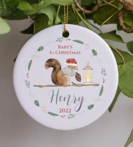 Baby's First Christmas Ceramic Vintage Style Squirrel Hanging Decoration - Picture 1 of 3