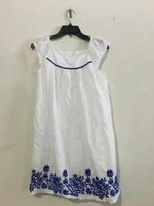 Cherokee Size XL White Dress Blue Lace Embroidery Girls Kids 100% Cotton Stylish - Picture 1 of 6