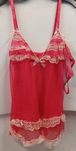 BLACK FUCHSIA Lingerie By Secret Lace Size Large Pink Baby Doll With Thong - Picture 1 of 13