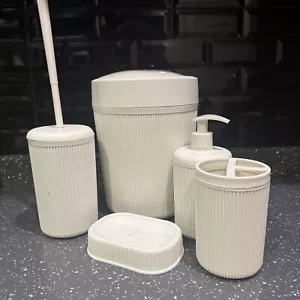 5 Piece Bathroom Accessory Set Ribbed Soap Dish dispenser Tooth Brush Holder Bin - Picture 1 of 7