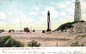 CAPE HENRY VA VIRGINIA NEW AND OLD LIGHT HOUSES VINTAGE POSTCARD 1907 022124 T - Picture 1 of 2