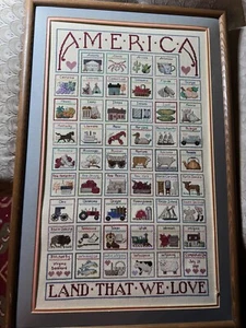 Punto de aguja grande Virginia Bankhard "America Land That We Love" - enmarcado - Imagen 1 de 17