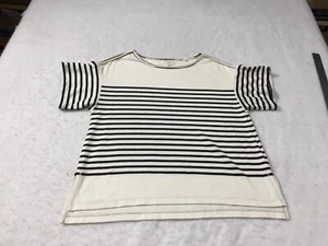 Max Studio London Blouse Womens XS White Black Striped Short Sleeve Crew Neck - Picture 1 of 12