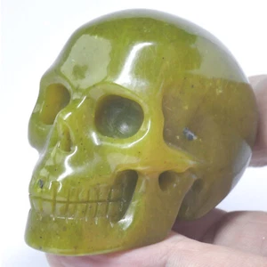 Kristallschädel SKULL dunkel olive grün Lemon Stone SERPENTIN 50mm Steingravur - Bild 1 von 14