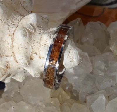 Anillo con incrustación de ámbar báltico anillo de piedras preciosas de acero inoxidable hecho a mano Foto 1 de 4