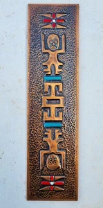 ETCHED AND ENAMELLED COPPER ANTROPOMORPHIC NATIVE WALL PLAQUE - Picture 1 of 3