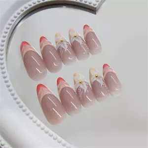 Short Almond Press-On Fake Nail Elegant Flowers Gradient French Manicure 24pcs - Picture 1 of 7