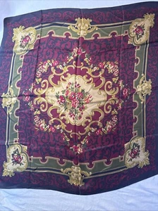 100% Silk 35/34” Square Scarf Women Wrap Shawl Blue Purple Green Floral - Picture 1 of 9