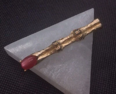 Swank Vintage Tie Clip Pink Moonglow Stone Bamboo Tie Bar Mens Jewelry - Image 1 of 4