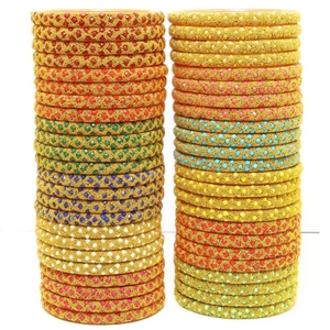 Juego de 12 brazaletes de vidrio tradicionales indios Suprimo de diferentes colores para mujer - Imagen 1 de 10