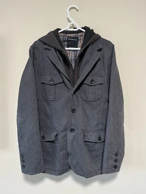 Jaqueta Calvin Klein Chore Celeiro Utilitário Casaco Denim Médio Xadrez Forrado Capuz Cinza - Imagem 1 de 4