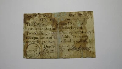 1771 2 Shillings 6 Pence North Carolina NC Colonial Currency Bank Note Bill 2s6d - Image 1 of 2