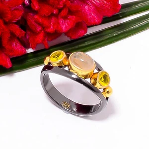 Golden Rutilated Quartz, Lemon Quartz 925 Sterling Silver Ring s.8 Sku5 - Picture 1 of 2