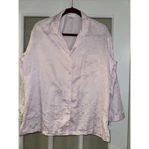 Conjunto de pijama de satén rosa pálido Miss Elaine top abotonado M cabaña damasco - Imagen 1 de 5